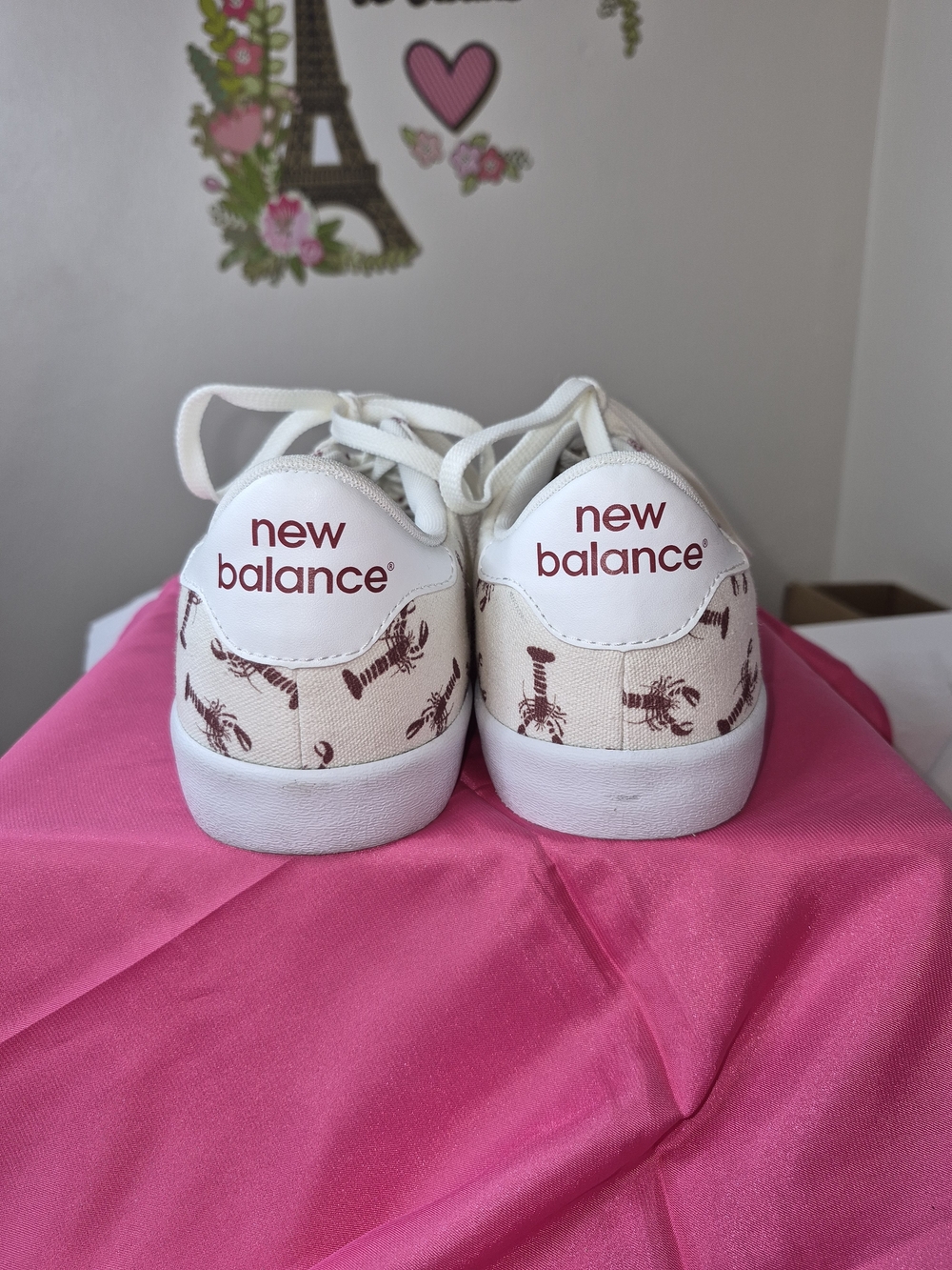 New Balance White Canvas Sneakers with Brown Lobster Print. - Picture 3 of 5